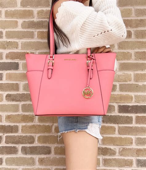 michael kors pink plastic bag|Michael Kors large pink tote.